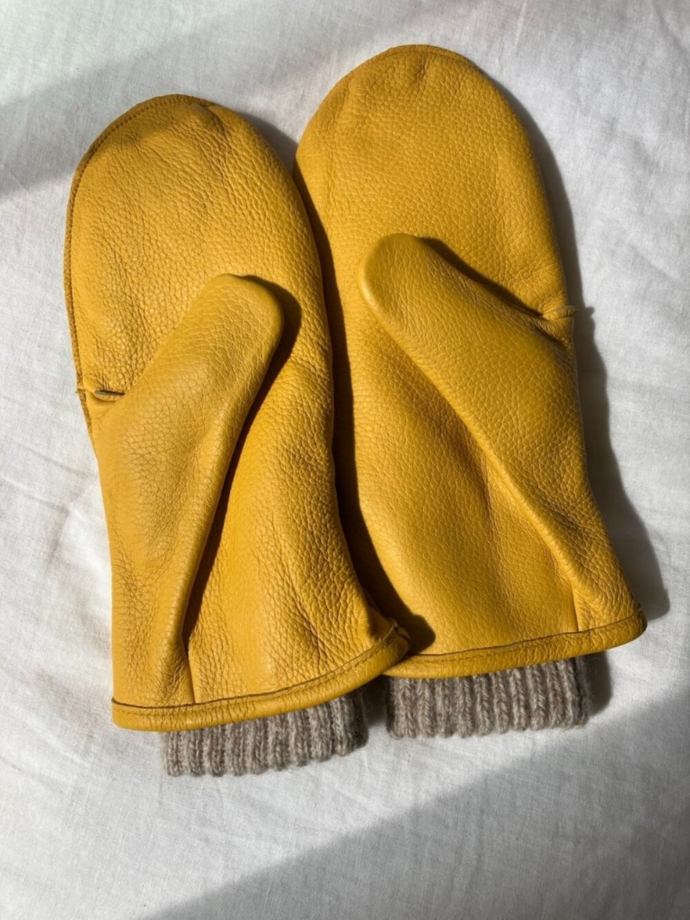 L.L. Bean Buckskin Leather Chopper Mitts Wool Liners Mittens Men's L Gold Used